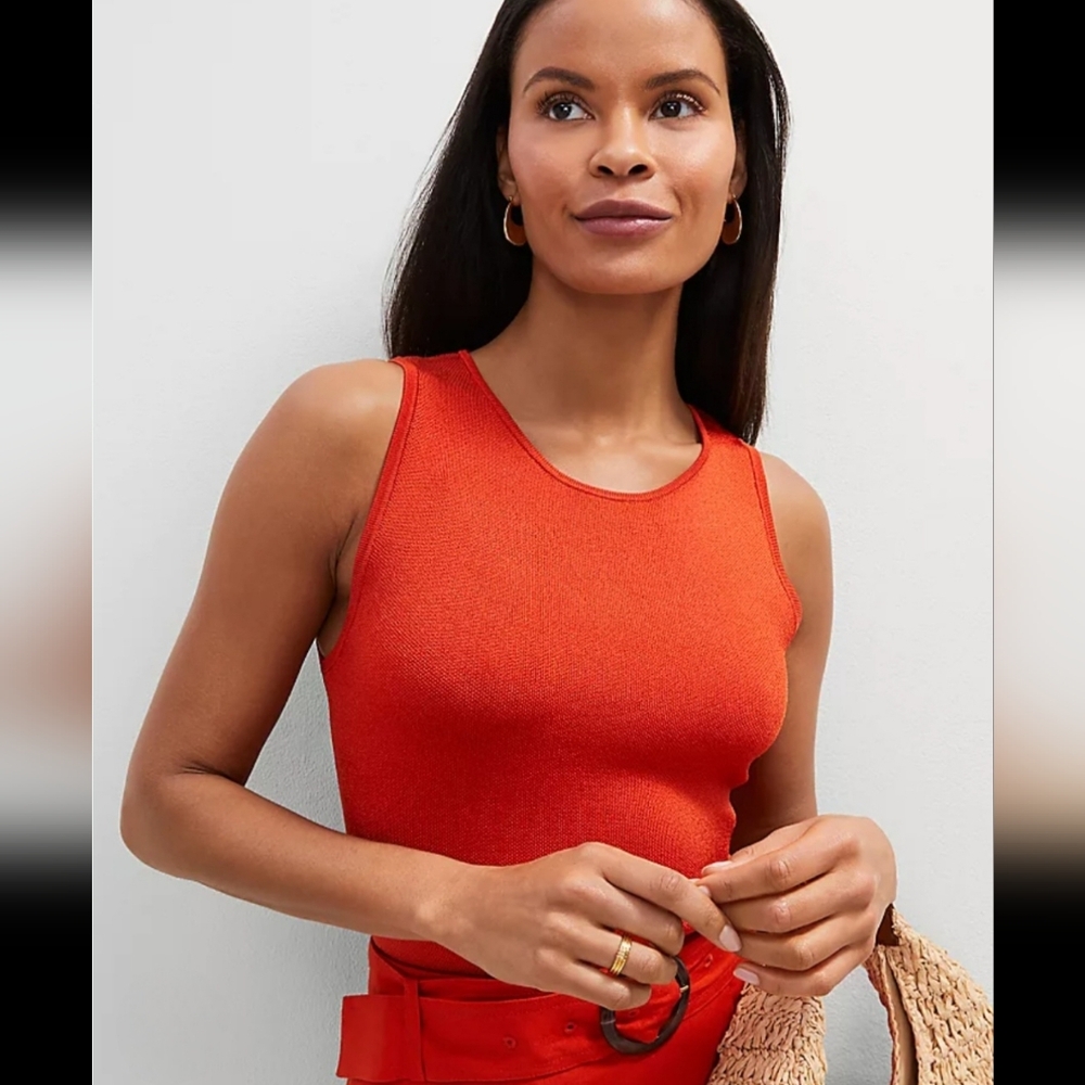 Orange-Red High Neck Line Tank Top with Sleek Design NWT Size S